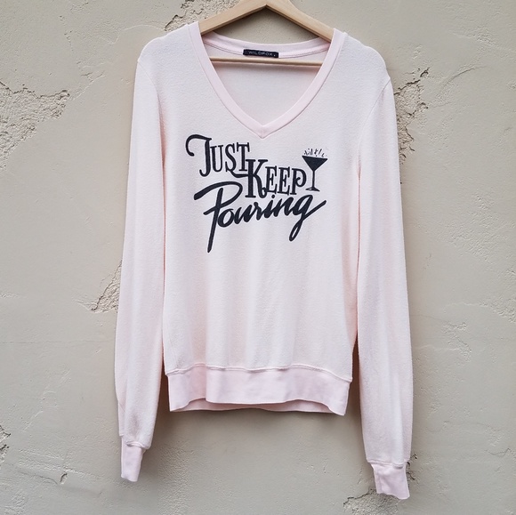 Wildfox Sweaters - Wildfox Pink Just Keep Pouring Sweater Size Small